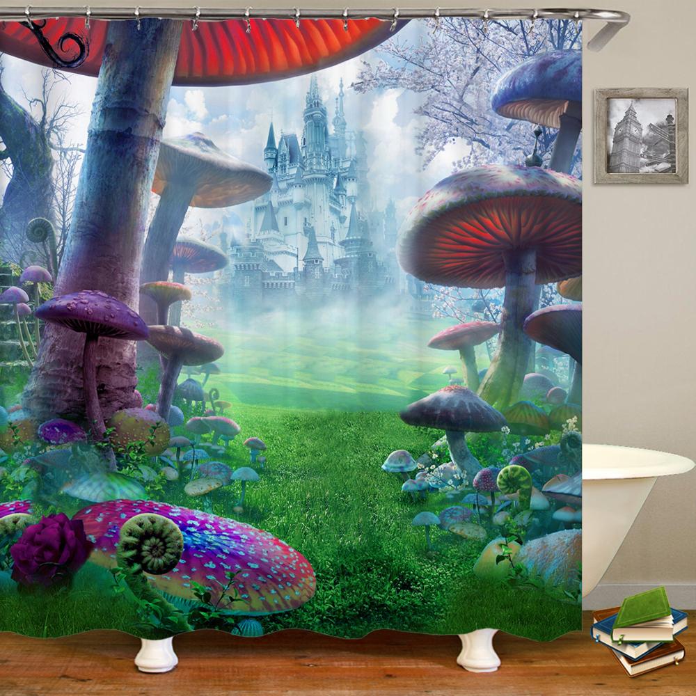 Fairy Dream Forest Shower Curtain Waterproof Bathroom Curtain Polyester Cartoon Fantasy Bath Curtain Home Decoration With Hooks