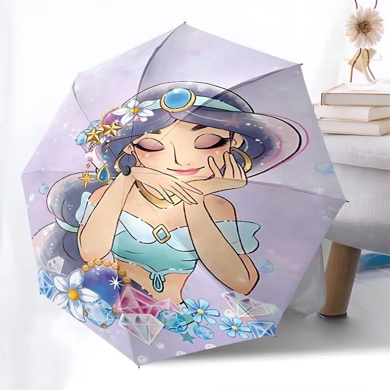 Princess Jasmine, Fantasy Themed Automatic Opening and Closing Umbrella, Brightly Colored 8-rib Portable Umbrella, Suitable for Men and Wome