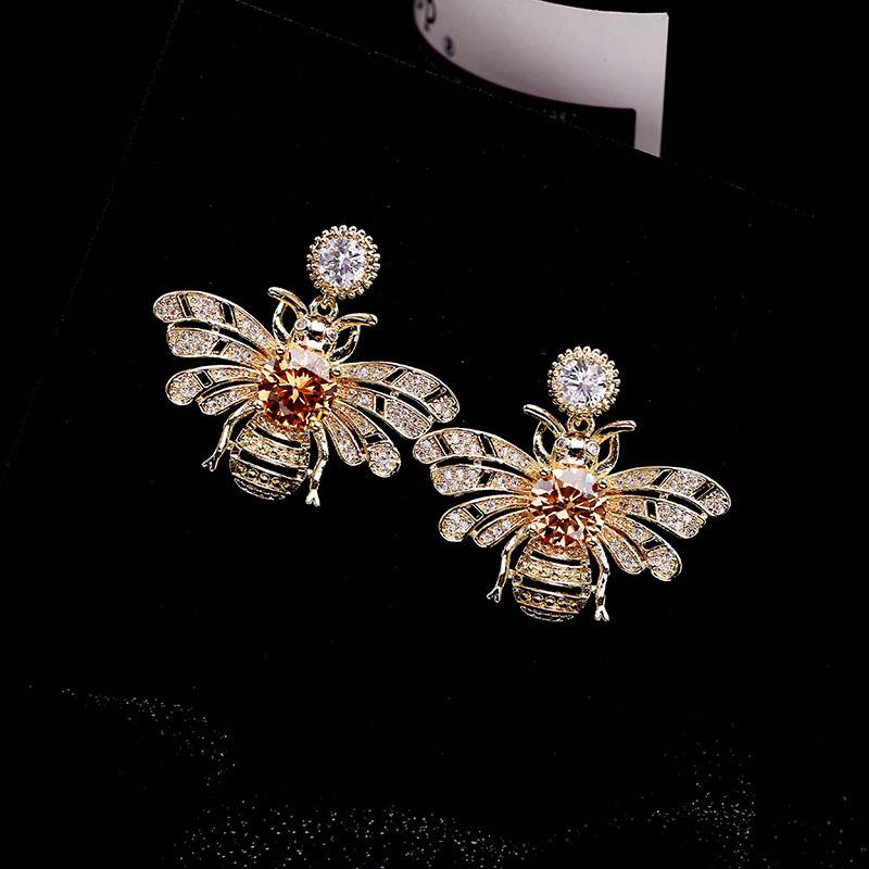 Brilhando cristal bonito abelha brincos para mulheres coreia luxo festa de casamento jóias zircônia inseto brinco design