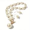 1pcs Light Luxury Gold Imitation Pearl Earring Necklace Set, High-End Clavicle Chain Fashionable Women'S Style