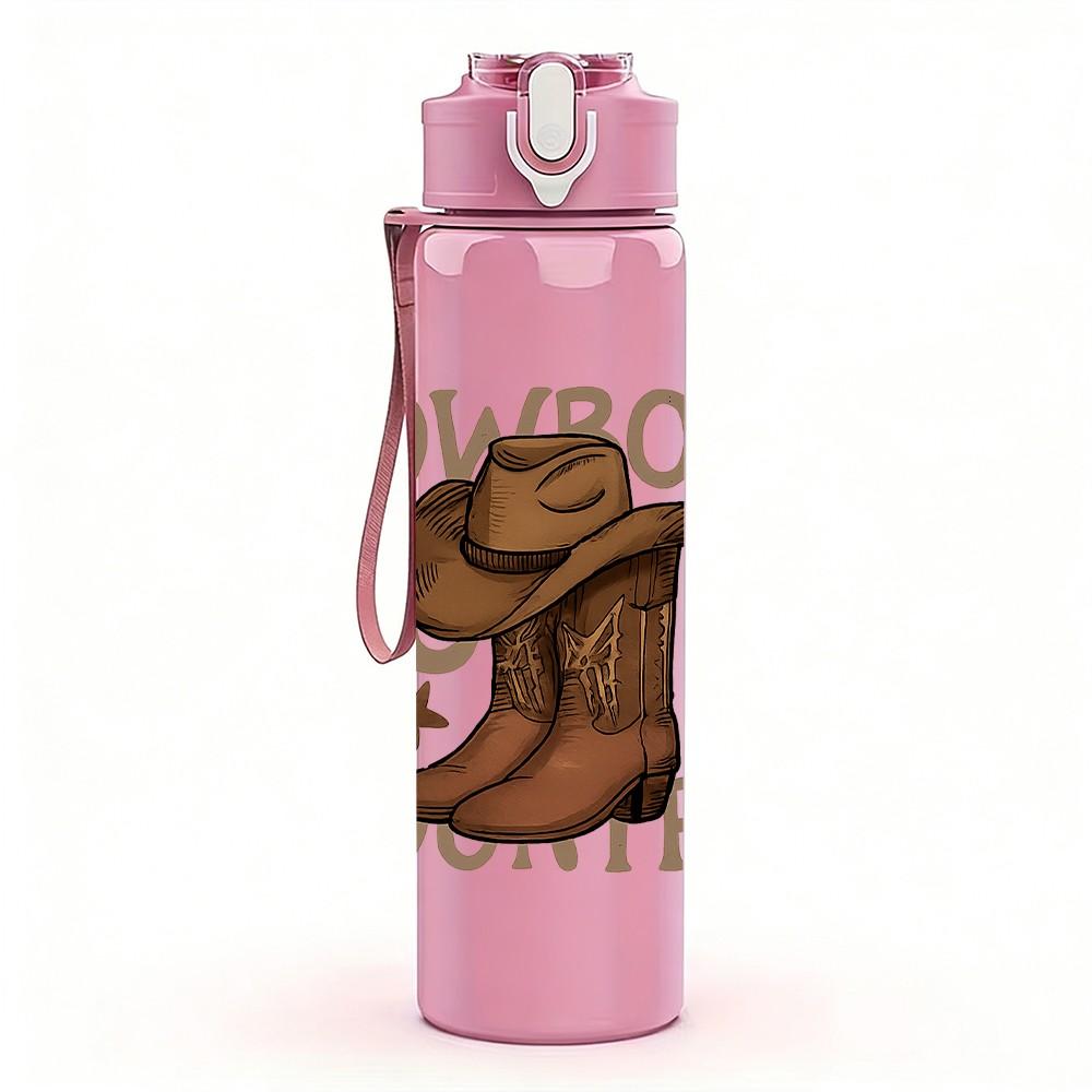 1PC Cowboy Boots Country Letter Print 750ml Color Plastic Sports Water Bottle Leakproof Flip Straw Lid Suitable for Sports Office Home Use