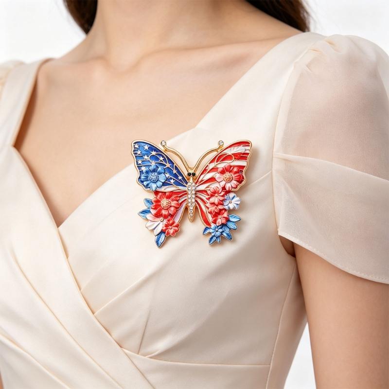 Beautiful 250Th Anniversary Butterfly Brooch Featuring US Flag Art Sturdy Alloy Jewelry