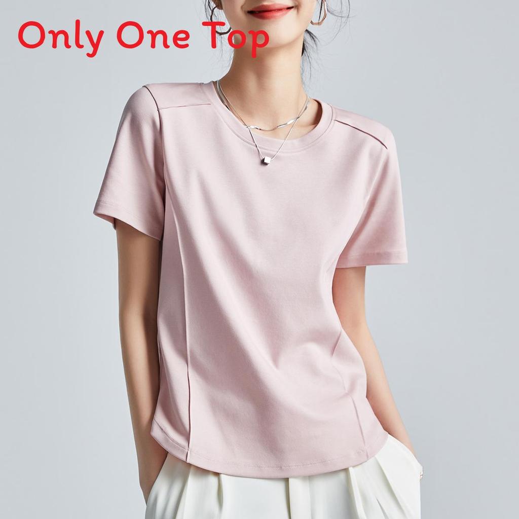 Camiseta de Manga Corta de Algodón y Seda para Mujer con Diseño de Empalme para Estilo Urbano Casual