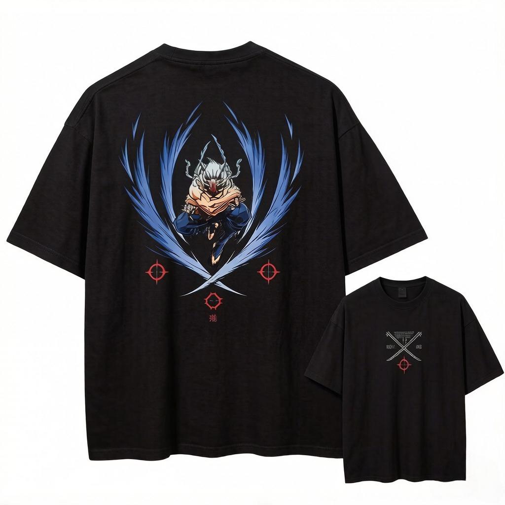Summer Washed Vintage T Shirts Man Demon Slayer Anime Print Harajuku Short Sleeved Tees Unisex Streetwear Tops