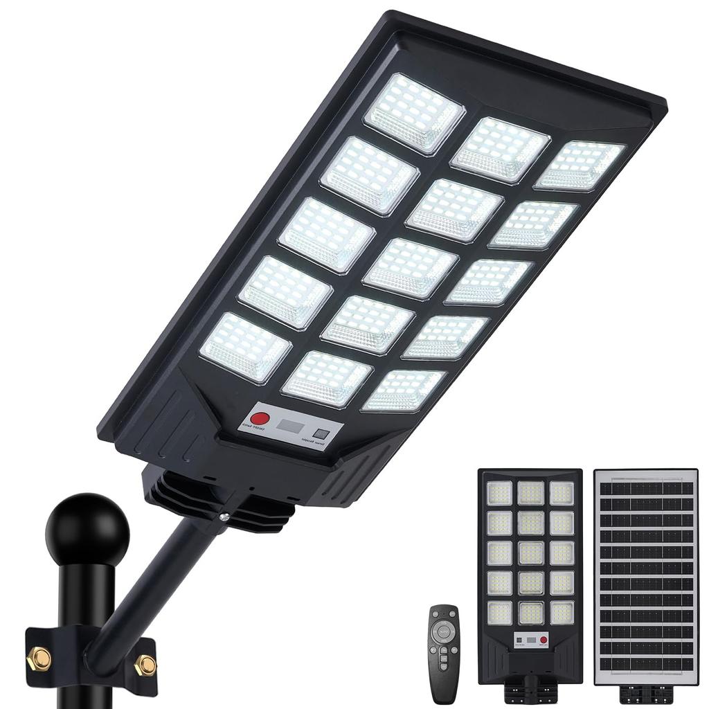 LED Solar Street Outdoor IP66 Solar 8500K Solar Powered Outdoor Dawn to Dawn Waterproof Spotlight with Motion Sensor and Remote Security Light for