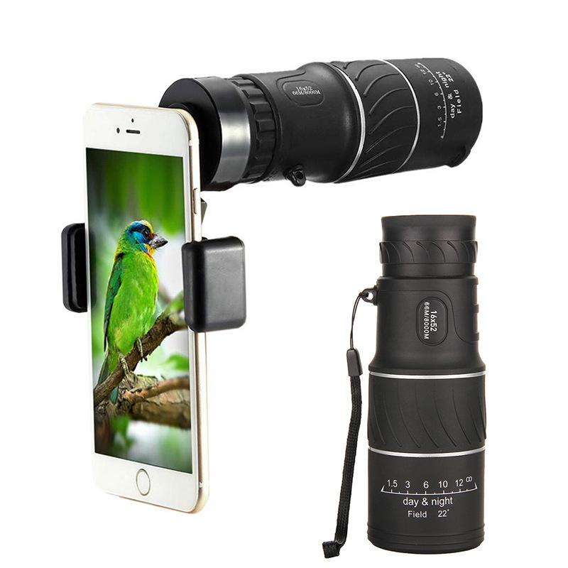 16x52 HD Monocular Telescope High-powered for Mobile Phone Outdoor Travel Low-light Night Vision Factory Supply