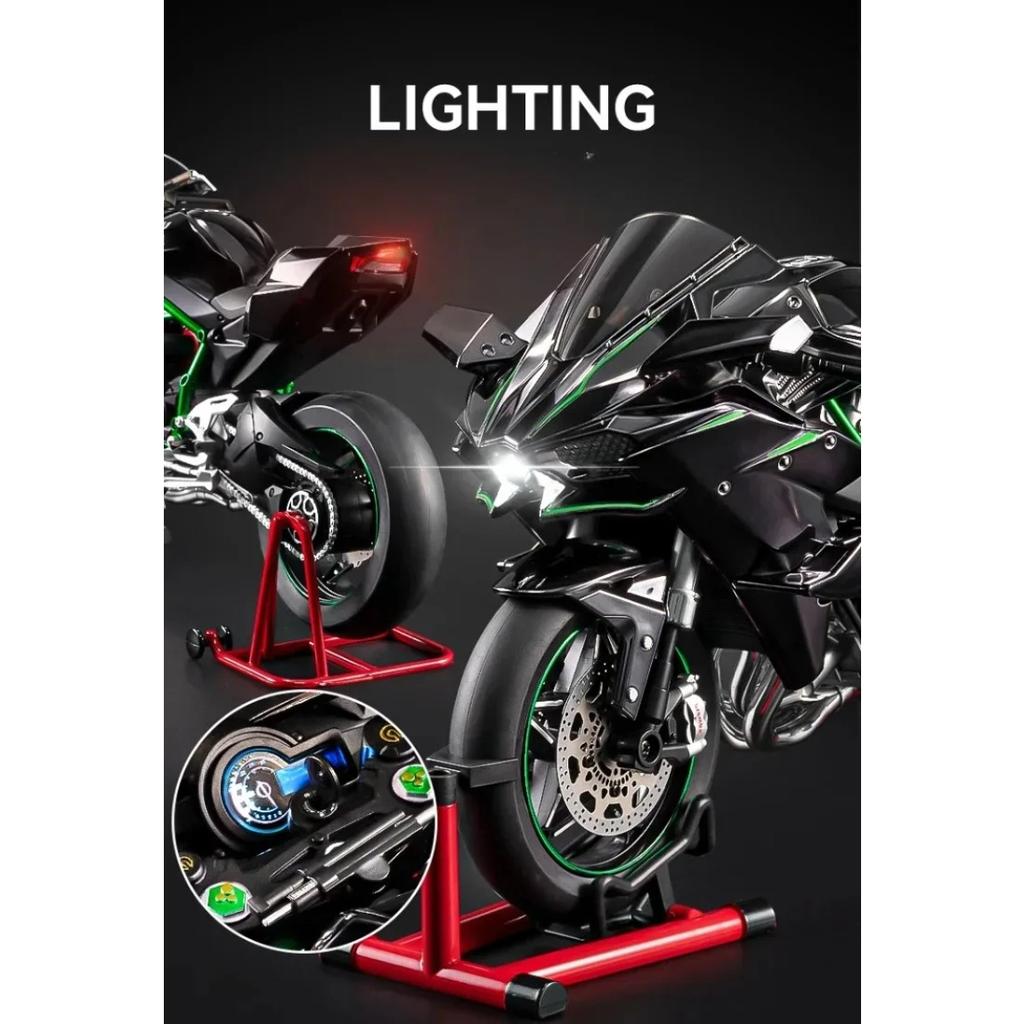 Diecast Spray 1/6 Kawasaki H2R Alloy Racing Motorcycle Model Sound and Light Bootable Motorbike Toy Birthday Gift for Boyfriend