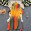 European and American Foreign Style Fashionable and Gradual Change Color Printing Dress Women's Loose Leisure Three-dimensional Flower Lantern Sleeve