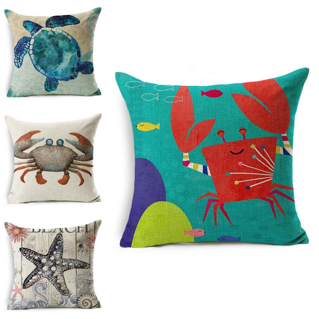 Exquisite 18" Blue Sea Animal Cotton Linen Cushion Cover For Stylish Living Spaces