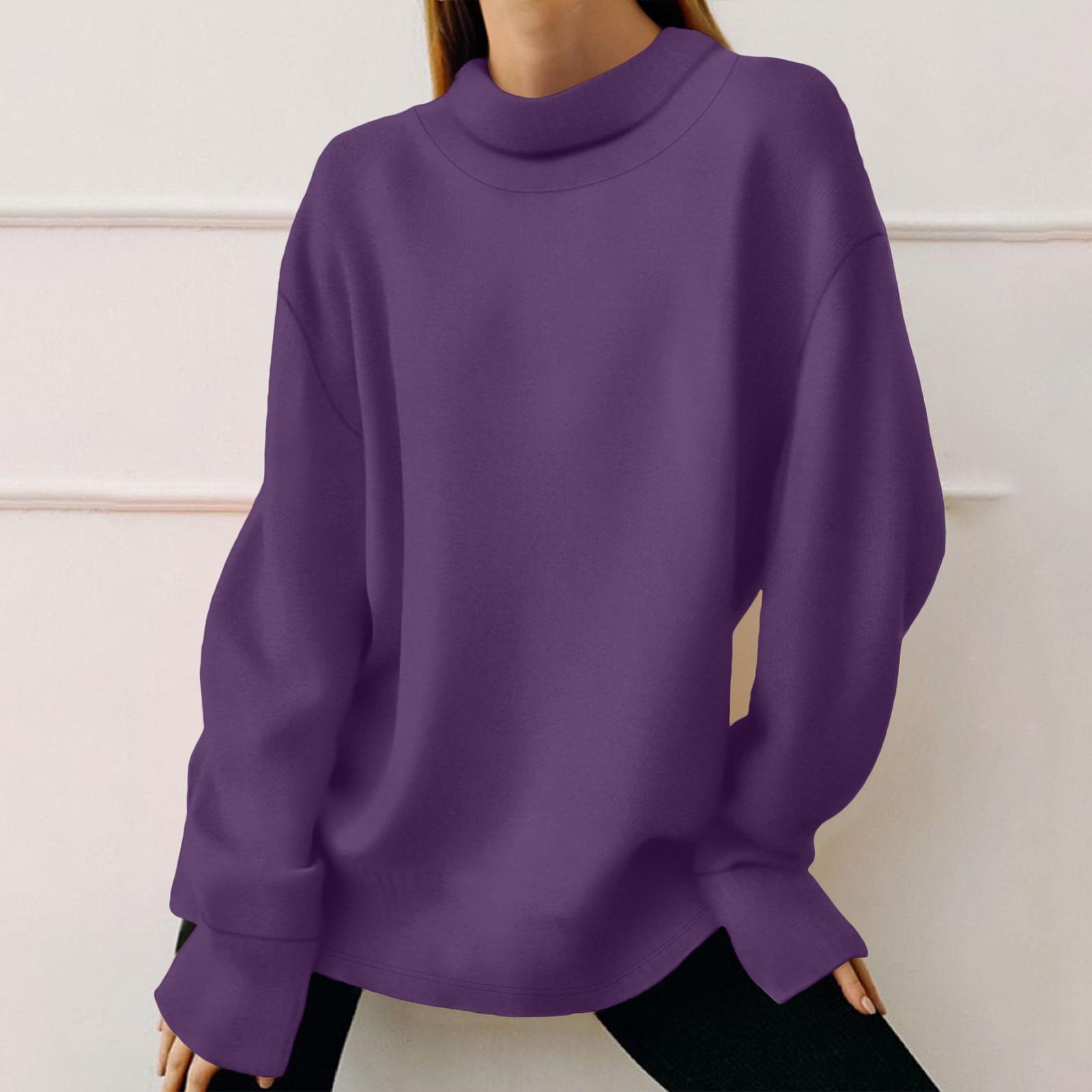 

Women s Fashion Solid Color Long Sleeved Round Neck Pullover Casual Sweatshirt Top L фиолетовый