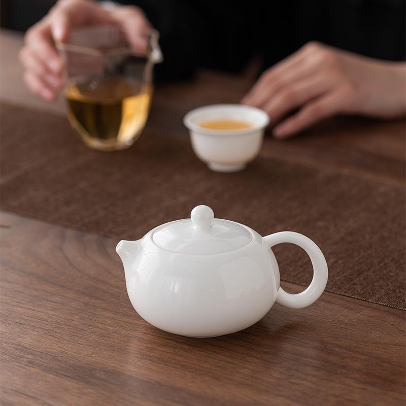 Suet jade white porcelain teapot ceramic household kung fu tea set bubble teapot ceramic handmade pot Xishi pot