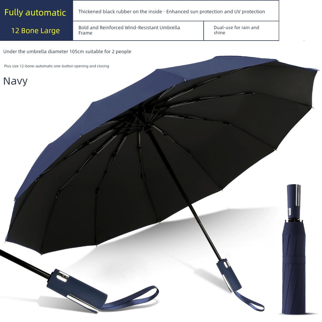 Large Thickened Windproof Reinforced Umbrella for Heavy Rain with Logo, Foldable Dual-Use Black Coating for Sun Protection and Uv Protection