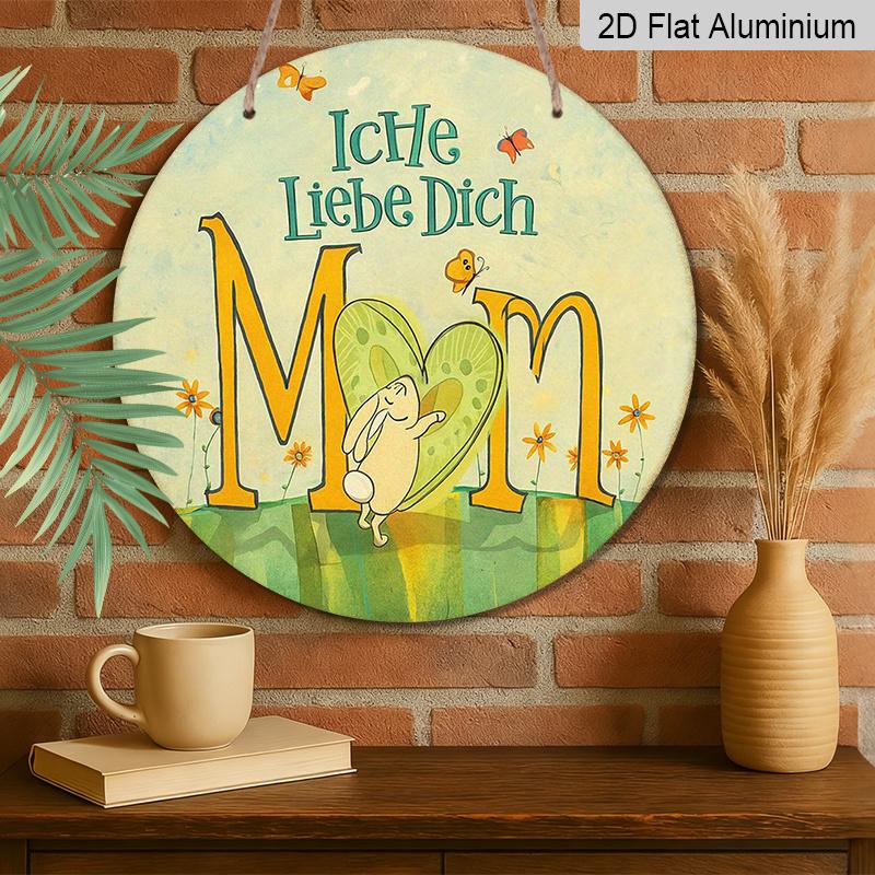 2D Flat - 1pc, 7.87X7.87 Inch 2D Flat Round Aluminum Sign, Vintage Aluminum Plaque About "I Love You Mom", Mother'S Day Decorative Sign, Suitable for