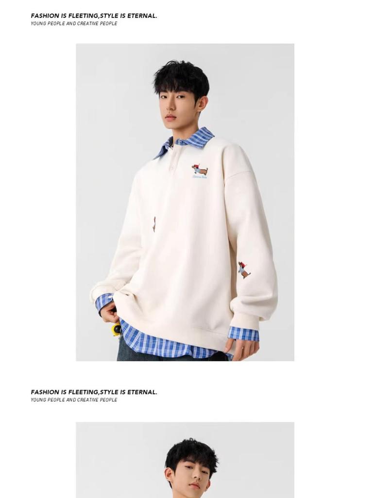 Felpa con cappuccio e polo da uomo alla moda in stile americano con ricamo di bassotto, Top autunnale da donna in due pezzi, Taglia piccola