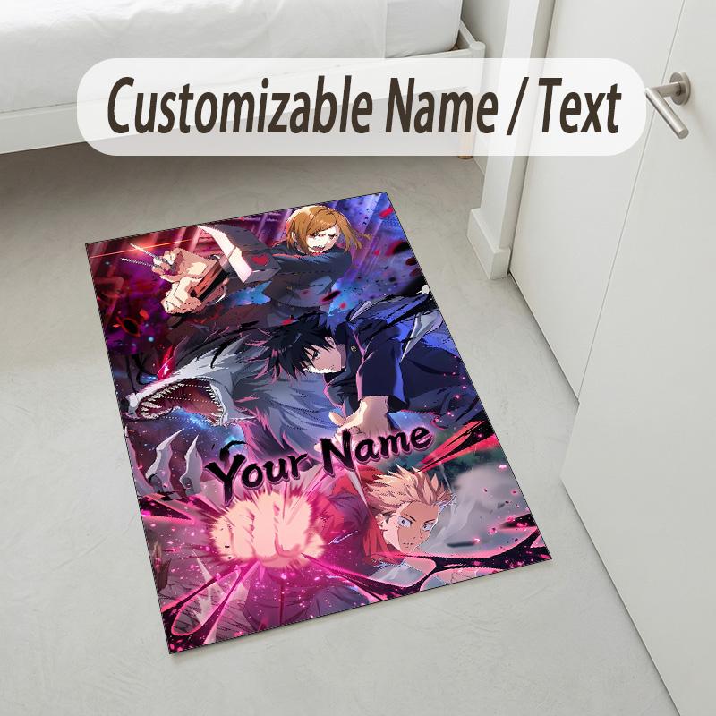 Personalized Crystal Velvet Carpet,Jujutsu Kaisen Custom Printed Name, Plush Area Rug For Home Indoor Decor