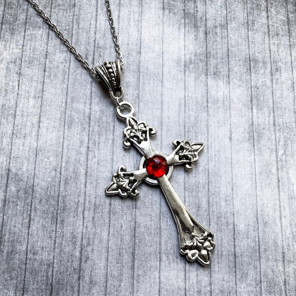 Large Gothic Cross Pendant Necklace Vintage Baroque Statement Jewelry for Women Men