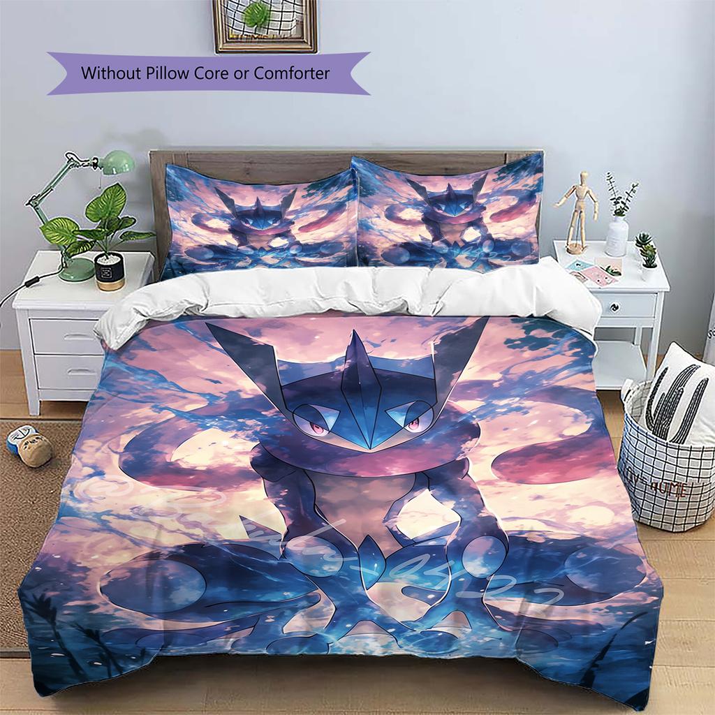 Pokémon Cartoon Pattern Bedding Home Decoration Birthday Gift (1 * duvet cover + 2 * pillowcase, without core)
