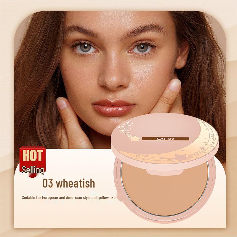 Wheat-Colored Tanning Powder Cake for Dark Skin: Bronze, Oil-Control, Setting, Ideal for Yellow-Black Skin Tone.