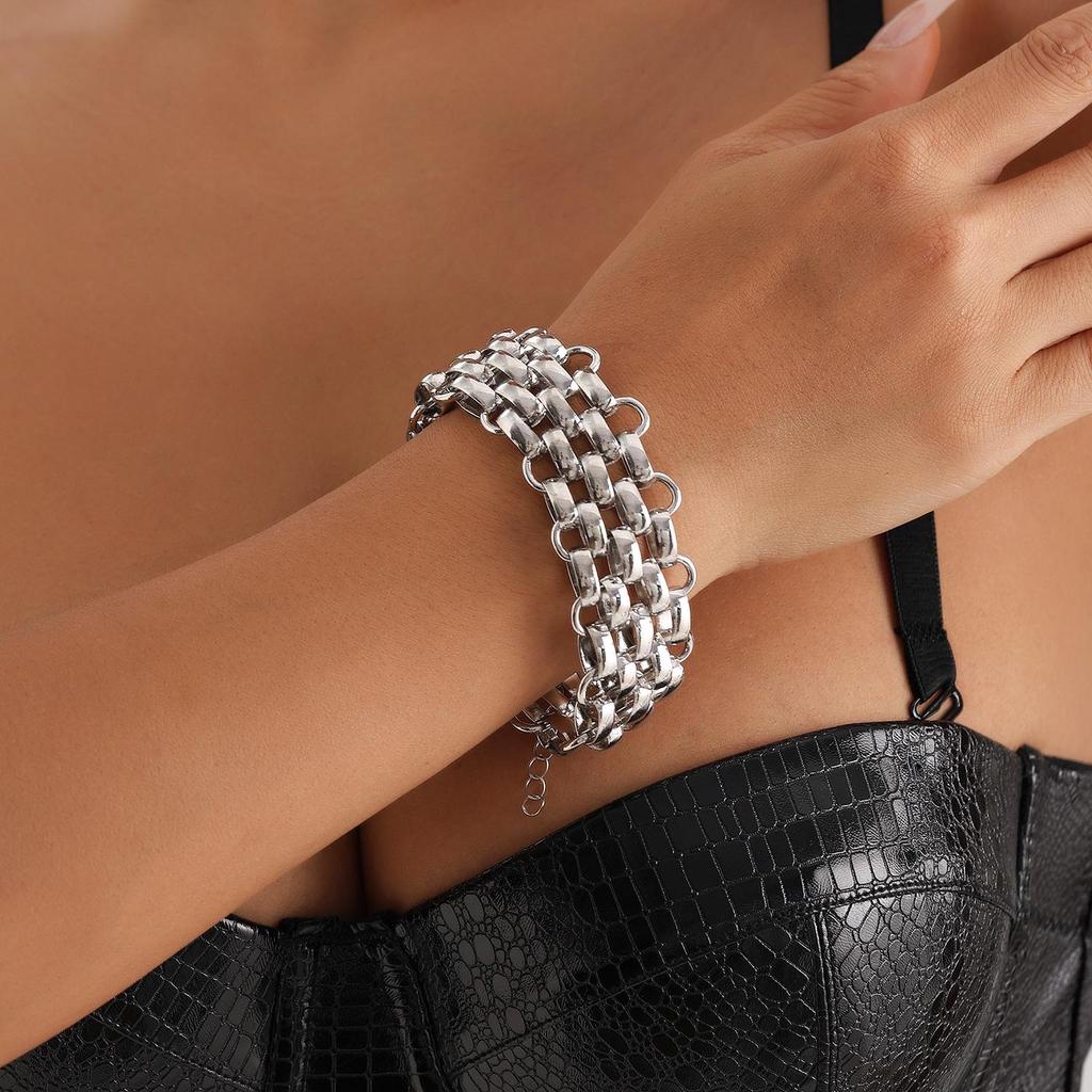 Chunky Punk Chain Necklace and Metal Bracelet Set