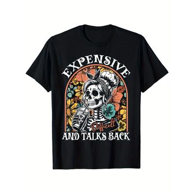 Europäische Größen Teuer Schwierig und Redet Zurück Lustiges Halloween T-Shirt Rundhals Schwarzes T-Shirt für Herren Kurzarm T-Shirt Hemden
