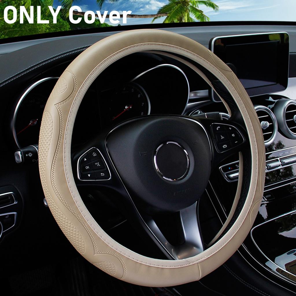 Four Season Universal Car Steering Wheel Cover Wear-resistant Embossed Leather Comfortable and Soft Suitable for 14.5-15 Inches