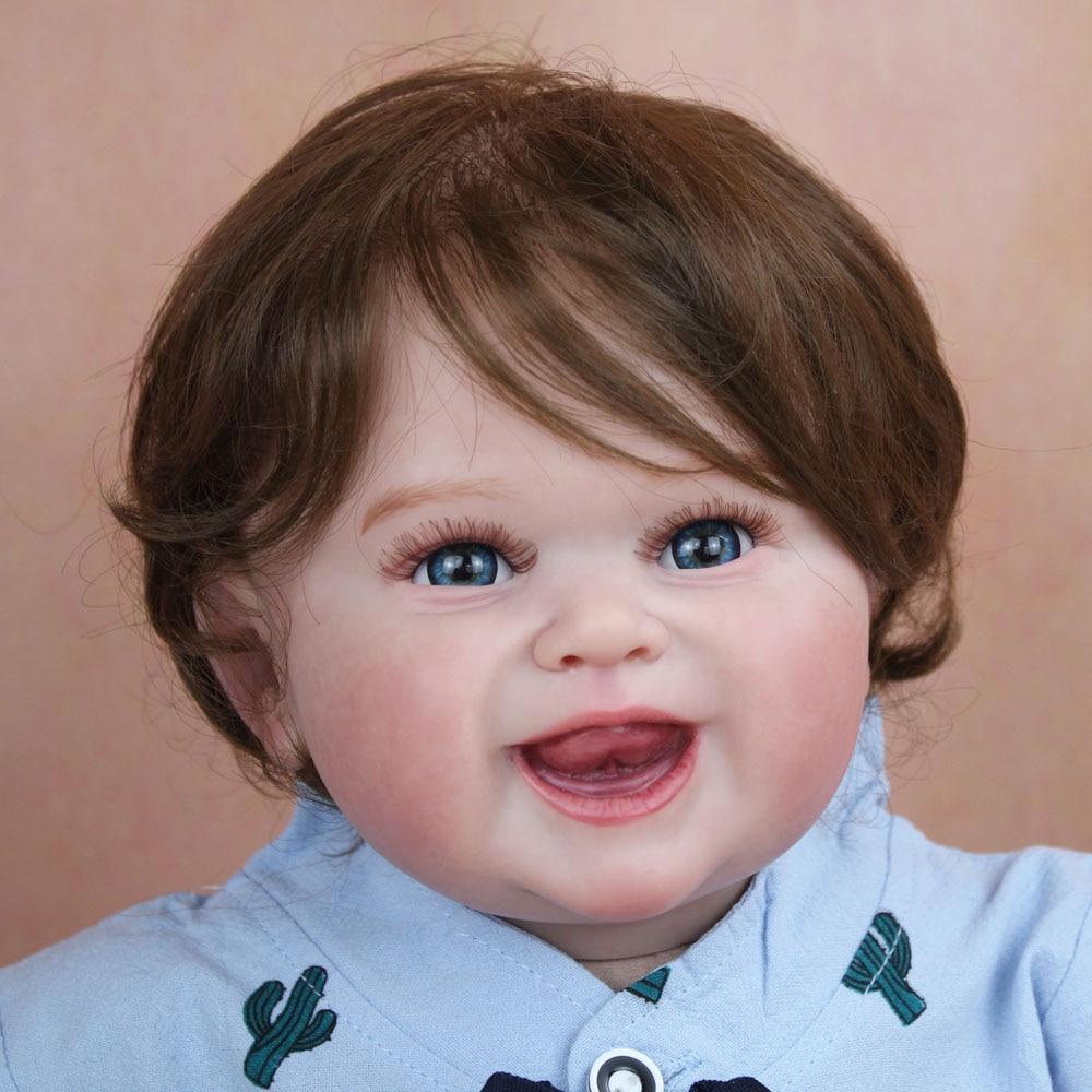 55 CM Reborn Doll Boy Toy For Girl Lifelike 3D Skin With Vascular Vein Soft Silicone Newborn Babies Smiling Art Toddler
