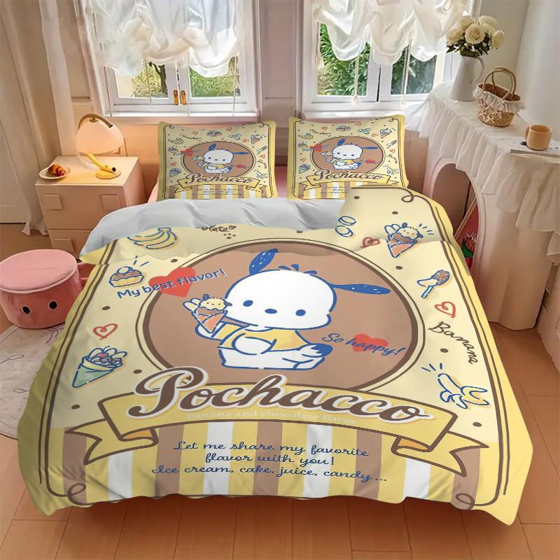 3pcs Pochacco & My Best Flavor Bedding Set Includes 1 Quilt Cover and 2 Pillowcases, Comfortable Bedding with Stylish Design for Bedroom W076