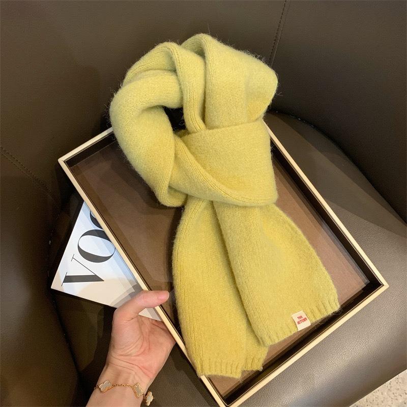 Korean Version Solid Color Versatile Autumn and Winter New Wool Couple Student Small Scarf Cute Knitted Warm Scarf