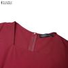 ZANZEA Women Square Collar Summer Casual Short Sleeve Pleated Dress