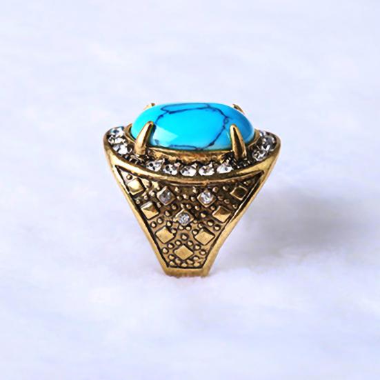 Unisex Ring Turquoise Inlaid Rhinestone Retro Men Women Ring Jewelry for Party