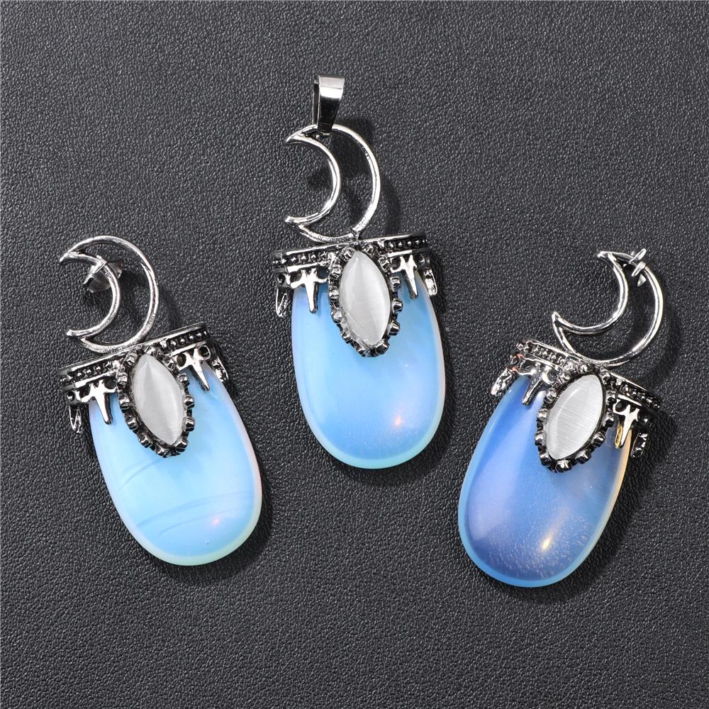 1pc Moon, tribal style pendant, natural stone,Tiger Eye,Jades,Crystal Stone Fashion Pendant Charm For Jewelry Making 26*52MM