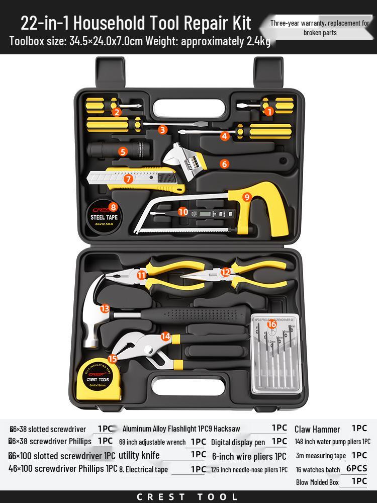 Comprehensive Home Repair Tool Kit: Pliers, Hammer, Wrench, Combination Set.
