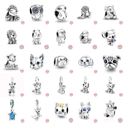 Nový 925 Sterling Silver Jednorožec Kočka Psík Sova Opičí stopa Roztomilé zvíře DIY jemné korálky Fit originální módní náramek