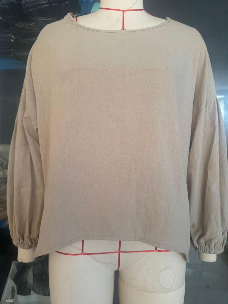 Women's 2025 Spring/Autumn Casual Round Neck Long Sleeve Solid Color Retro Loose Shirt