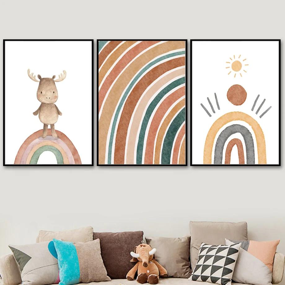 Alphabet Rainbow Gate Deer Sun Heart Cartoon Nursery Wall Art Canvas Painting Posters And Prints Wall Pictures Kids Room Decor