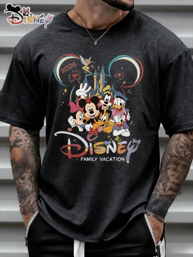 T-shirt con Stampa Cartone Animato Castello Disney Estate 2026 Harajuku Larga Casual Manica Corta Top Uomo Donna