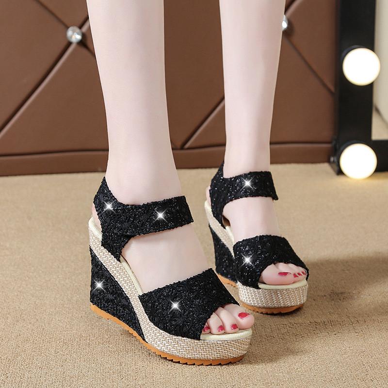 Summer Womens Casual Sandals With Thick Sole And Velcro Closure For Comfort And Height