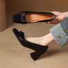 New Comfortable and Casual Small Leather Shoes Women's Rubber Sole Large Size Medium Heel Square Head Women's Shoes Square Heel Suede Four-season Sing