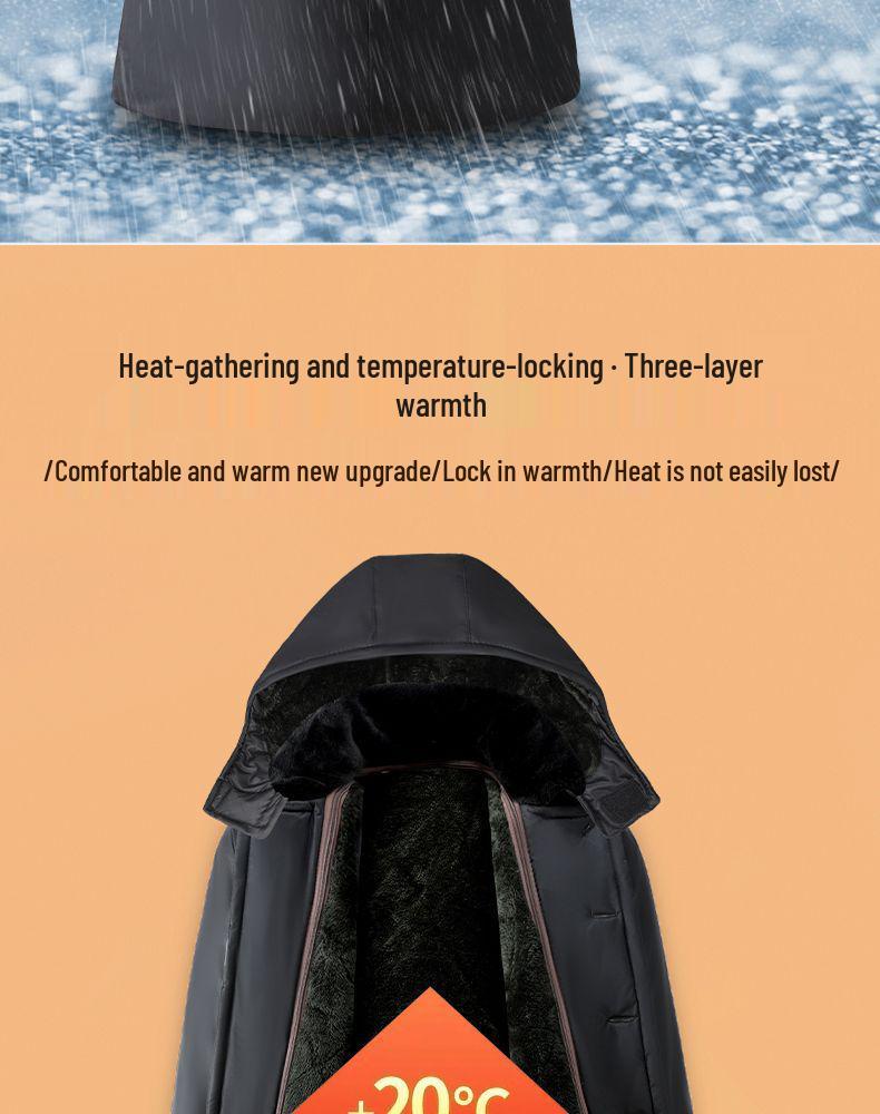 Men's Extra Long Winter Coat - Army Green, Waterproof, Windproof, Thickened Cotton with Removable Velvet Lining, Coldproof for Northeast Winters.