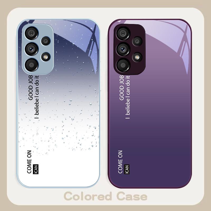 Gradient solid color For Samsung Galaxy S23 U ltra 24 Plus S20 21 FE S25 Ultra A70 A72 73 51 52 53 Tempered Glass Phone Case