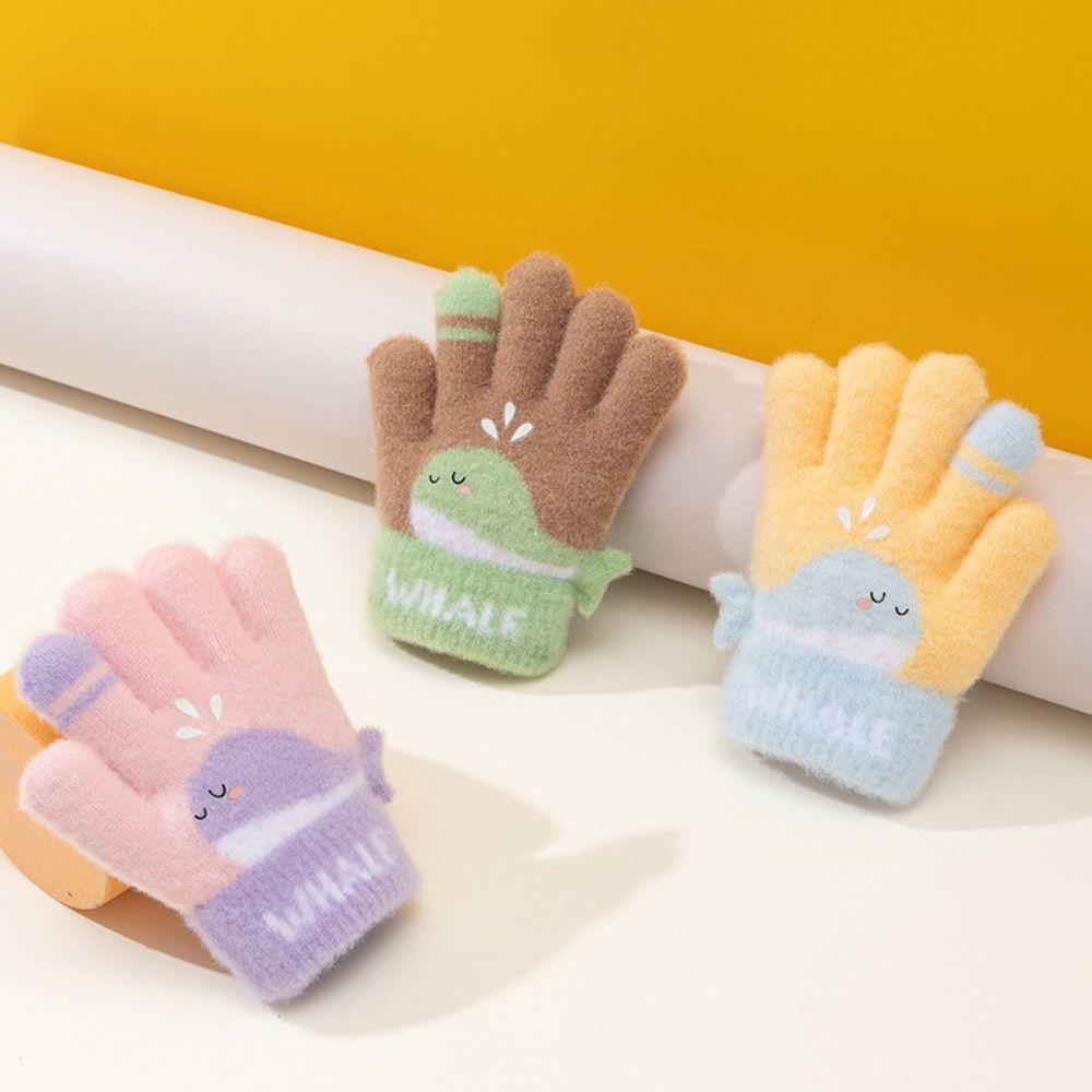 3-6 Years Old Winter Knitted Gloves Cute Whale Kids Gloves Cartoon Five-finger Gloves  Winter