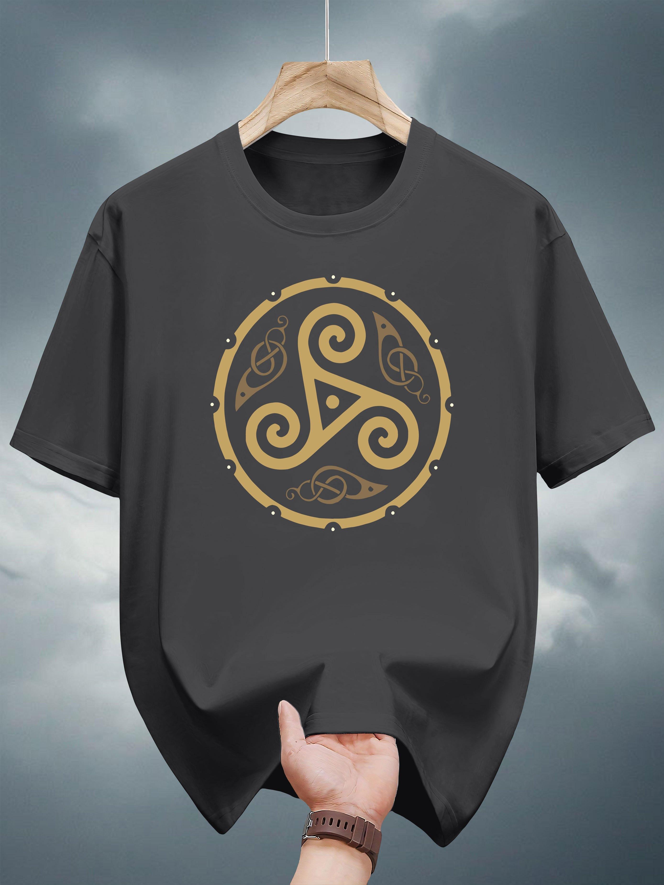 T-shirt with Celtic Knot Print - Black & Golden Casual Summer Tee XXL