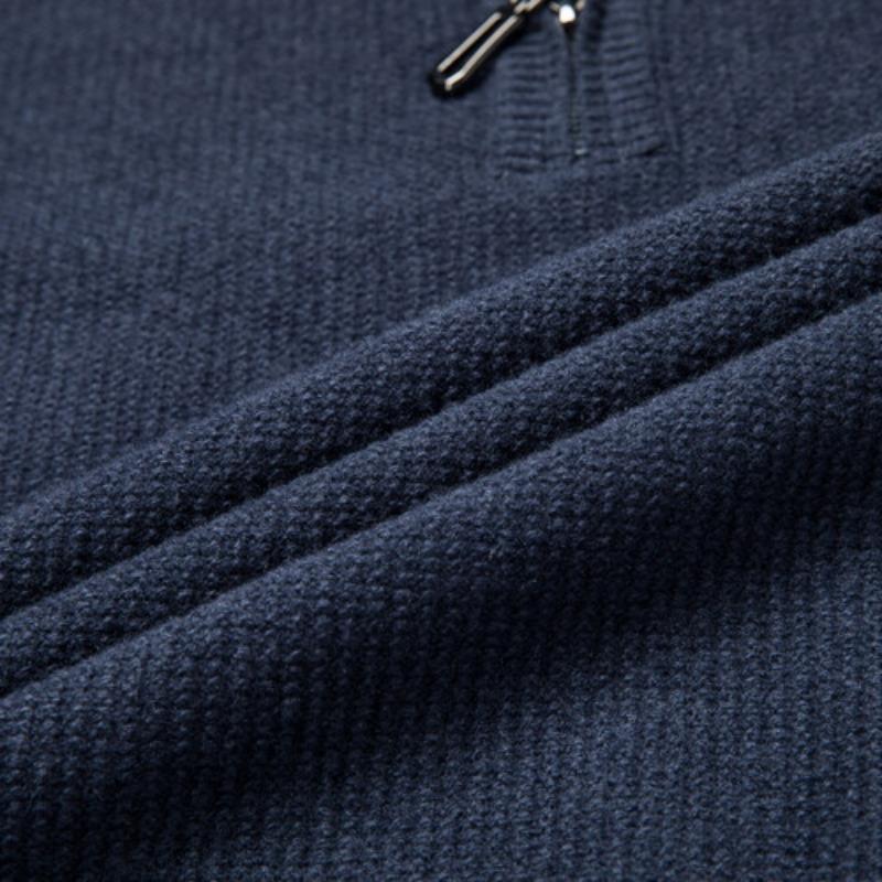 Wollpullover Herren Winter Warmer Herren-Kaschmirpullover Reißverschluss Halber Rollkragen-Strickpullover