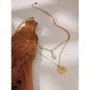 Yhpup Statement Round North Star Layered Pendant Necklace for Women Golden Stainless Steel Natural Pearl Chain Collar Necklace