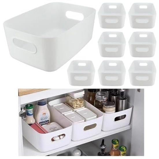 Storage cases organization 8 pieces handles rounded corners easy carry clothing small item container (White)