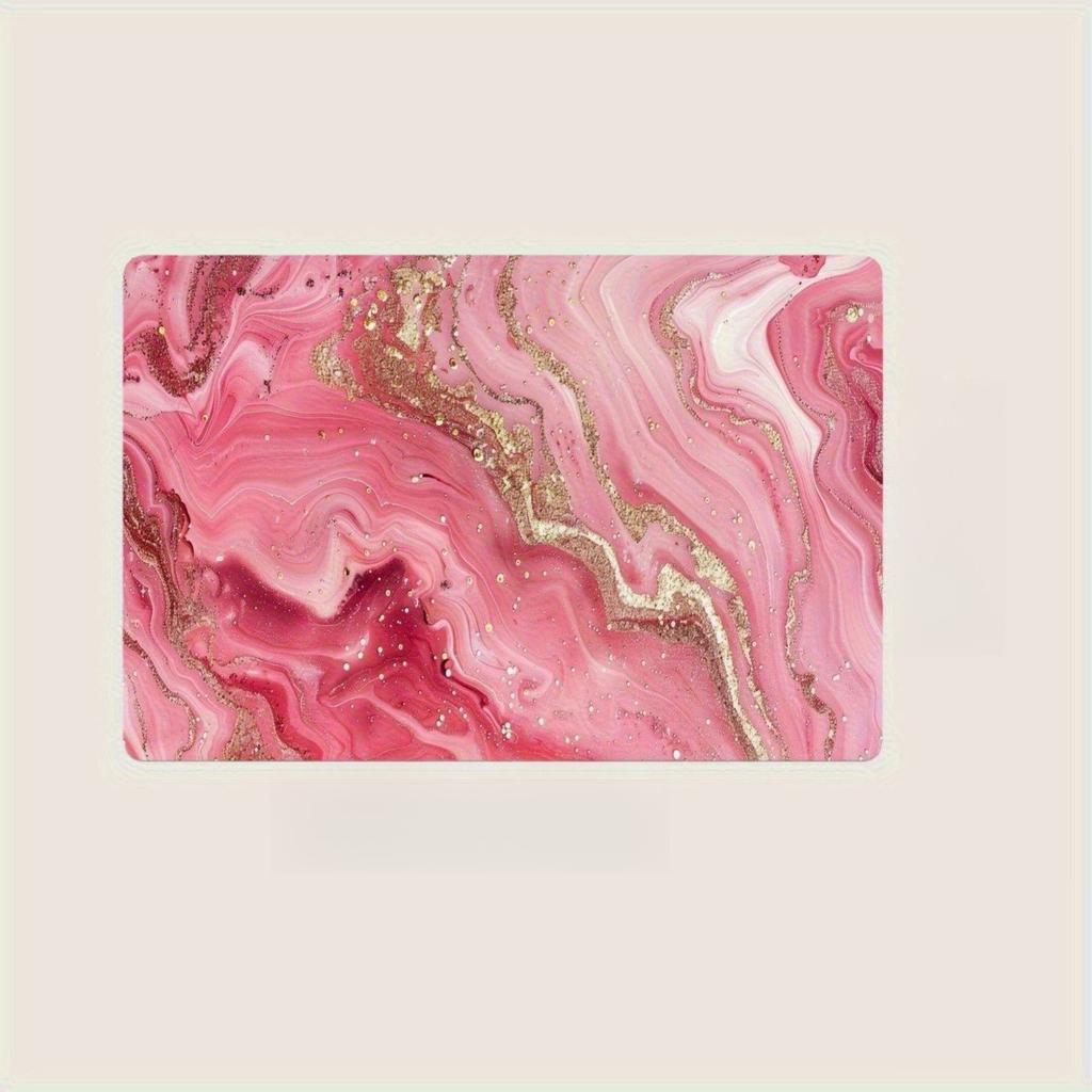 Pink Marble Pattern Kitchen Mat , Flannel Non-Slip Area Rug for Entryway Kitchen Bathroom Living Room Decor