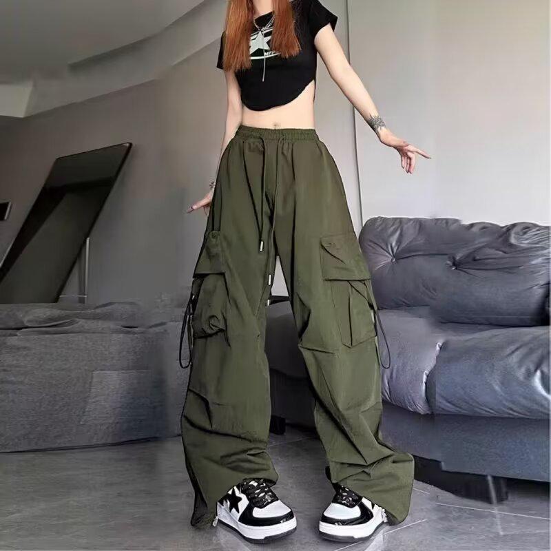 

Комбинезон унисекс в стиле ретро с множеством карманов: Прямые брюки в стиле хип-хоп весна/осень XL зелёный