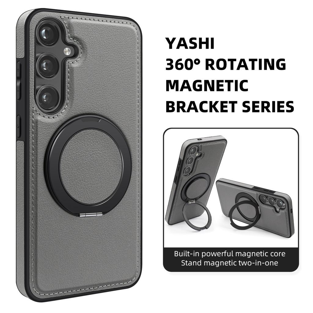 For Samsung Galaxy S24 Case with Ring Kickstand Compatible with MagSafe PU Leather Back Cover
