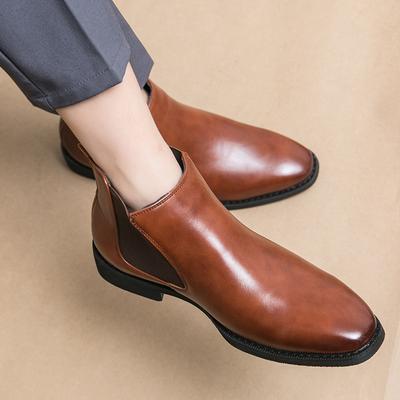 Fashion Men’s Pointed Chelsea Boots Business Leather Shoes Black Brown Cowboy Autumn Winter Boot Party Prom Dress Ankle Botas Large Size