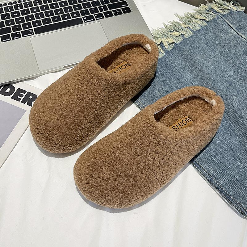 Mao Mao shoes women's fashion half slippers thick-soled bag head slippers wear versatile cotton slippers inside to increase lamb wool